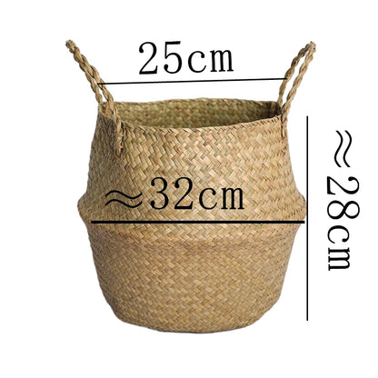 Nordic flower basket, portable woven basket, flower pot, straw woven, bamboo woven, plant woven, floor-standing folding straw wo