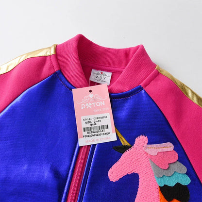 DXTON 2024 Autumn Winter Girls Jackets Unicorn Children Coat Sequin Zipper Cardigan Kids Jackets Cool Girls Outerwear Costumes