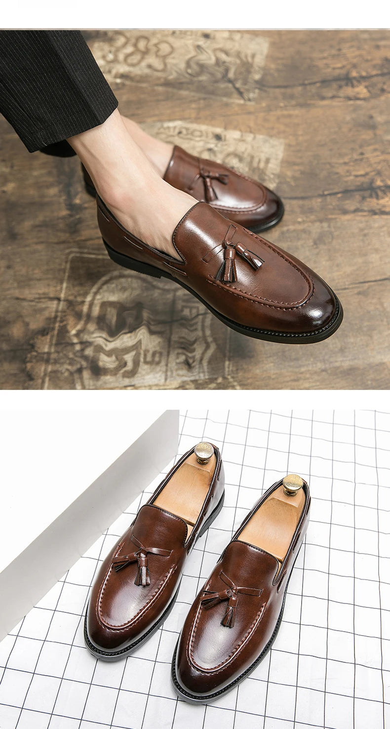 Brogues Shoes Men High Quality Social Leather Shoes British Tassels Formal Leather Men Wedding Business Dress Leather Shoes Male