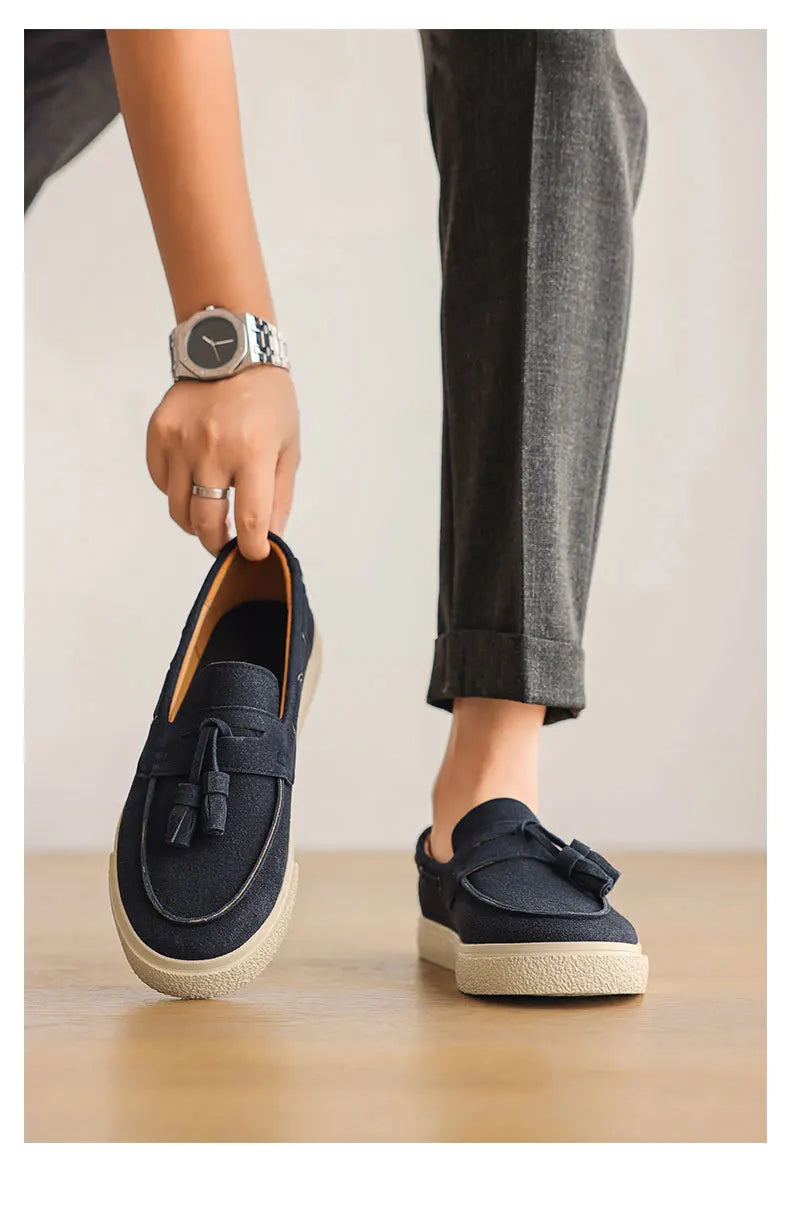 2025 Men Flat Loafers Frosted Suede Flat Shoes Comfortable Non Slip Trendy Fashion Loafers Lightweight Outdoor Casual Shoes