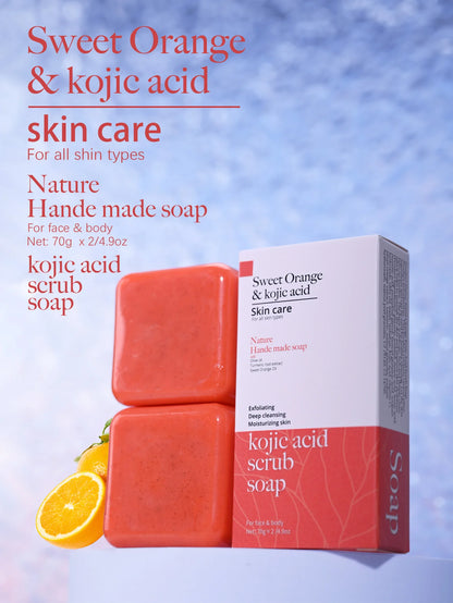 Kojic Acid Scrub Soap orange Fragrance Body Face Wash Nature Ingredient Papaya Floral Pattern Paper Style Bath