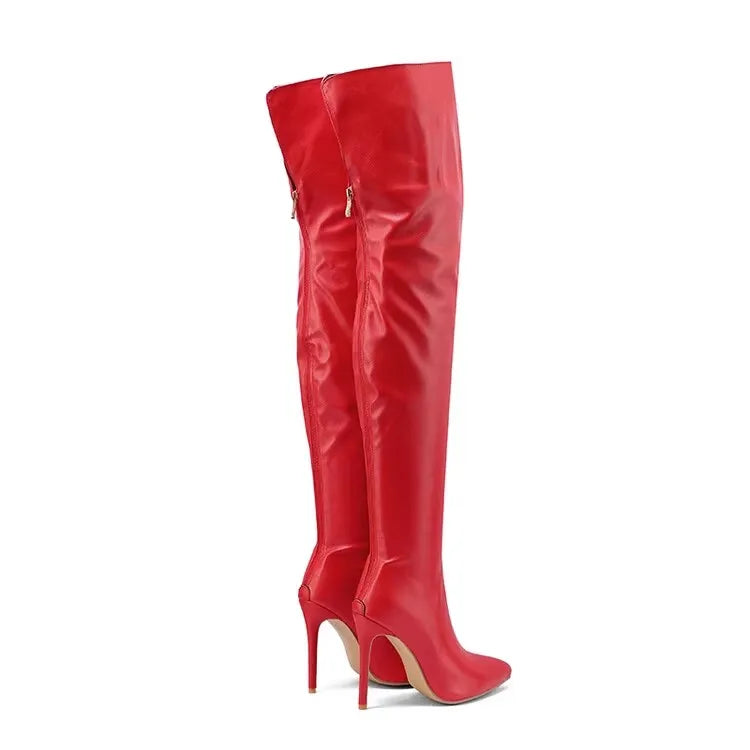 Size 34-48 White Boots For Woman Spring Autumn Stiletto Heels Back Zipper Pointed Toe Thigh Boots Over Knee T Show Shoes 11CM