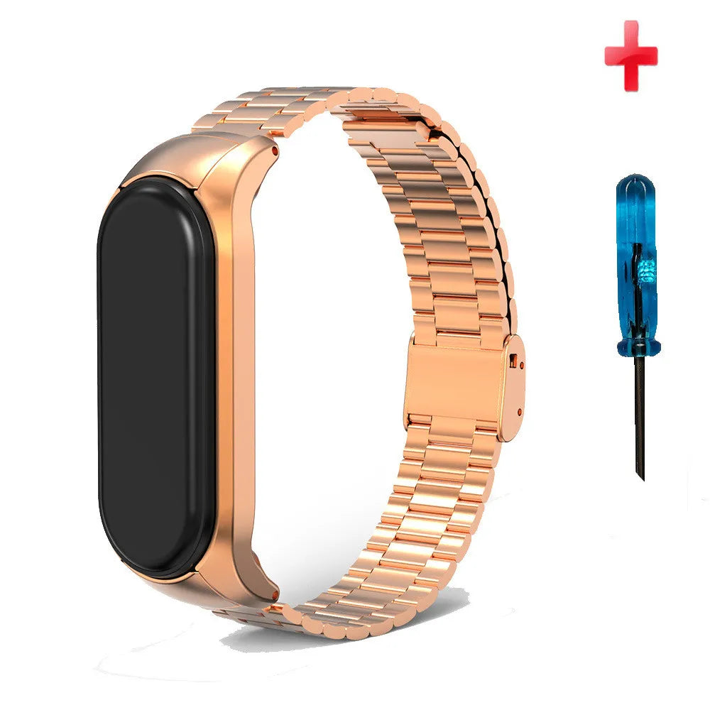 Metal Strap For Mi Band 6 5 4 3 Luxury Stainless Steel Bracelet Watchband For Xiaomi Miband Pink Gold Sliver Wristband With Tool