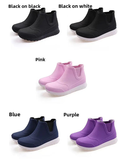 Fashionable Winter Short Ankle Women's Rain Boots Waterproof Slip Resistant Car Wash Shoes Adult Fleece Lined PVC Ladies Footwea