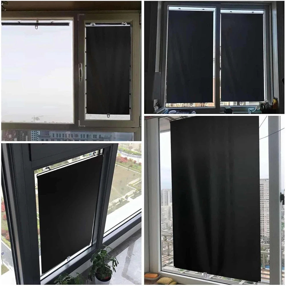 Cordless Retractable Roller Shades Black Home Office Windows Sunshade Thermal Blinds Without Drilling Blackout Curtain