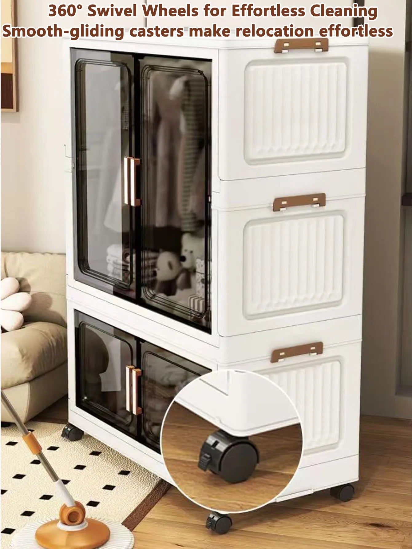 Multi-Functional Folding Storage Cabinet with Doors for Home Office Kitchen Bathroom Organizer White Black Gray