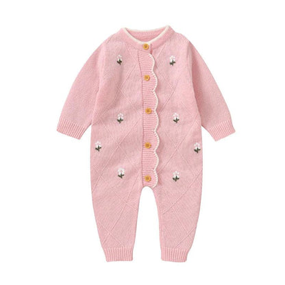 Newborn Baby Rompers Knit Infant Girl Jumpsuit Long Sleeve Autumn Toddler Kid Clothes Fashion Ruffles Embroidered 0-18M Overalls