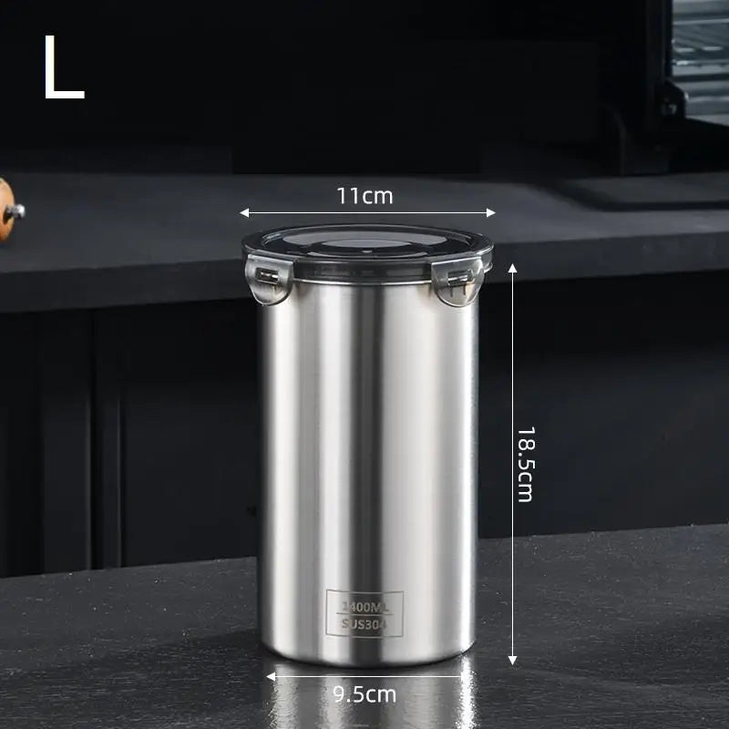 Stainless Steel Storage Jars Set 500/900/1400ml Sealed Containers Kitchen Organizer for Fresh Grain Vegetable Coffee