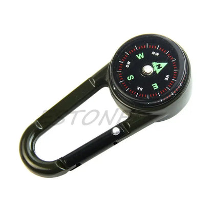 Outdoor Multifunctional Hiking Metal Carabiner Mini Compass Thermometer Keychain