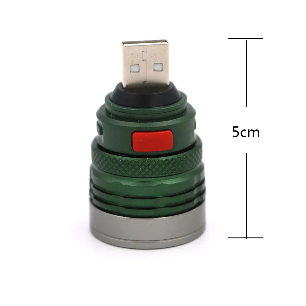 Lampe torche USB mini en alliage d'aluminium, lumière LED puissante, éclairage d'appoint pour le camping, la pêche et la randonnée.