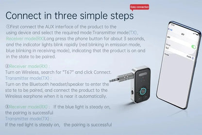 Upgraded Bluetooth 6.0 Transmitter Receiver HiFi Stereo Music Car AUX Audio Adapter 3.5MM Jack With Mic Calling For Car Kit