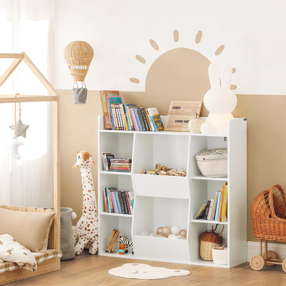SoBuy KMB55-W bookshelf for children, kids’ shelf, storage rack with 8 open compartments, toy shelf, freestanding shelf, shelf