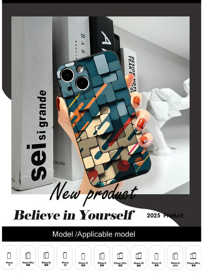 Men's cool creative cube Building Block IMD Phone Case FOR IPhone 16promax 14 11 12 Pro 8 7 15 Plus 13 Pro MAX XR XS Black Cover