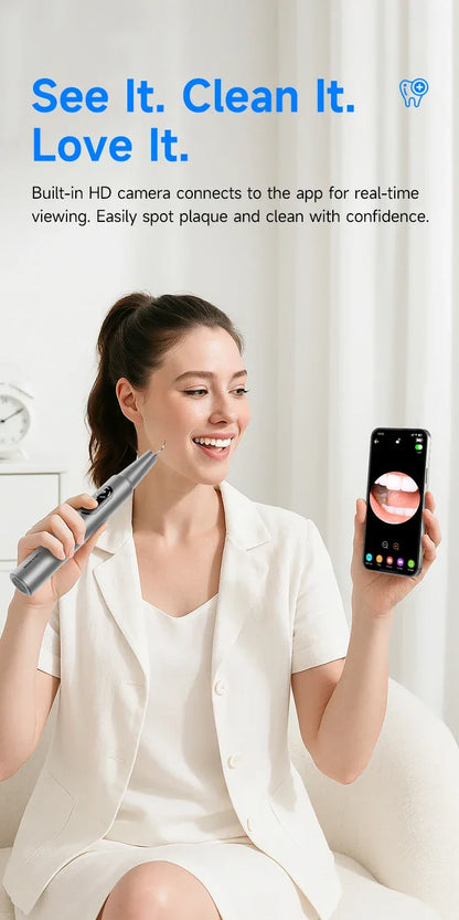CURVY MOON Visible Electric Ultrasonic Tooth Cleaner with Camera Tartar Remover Tooth Stain Cleaning Tools Teeth Whitening Care