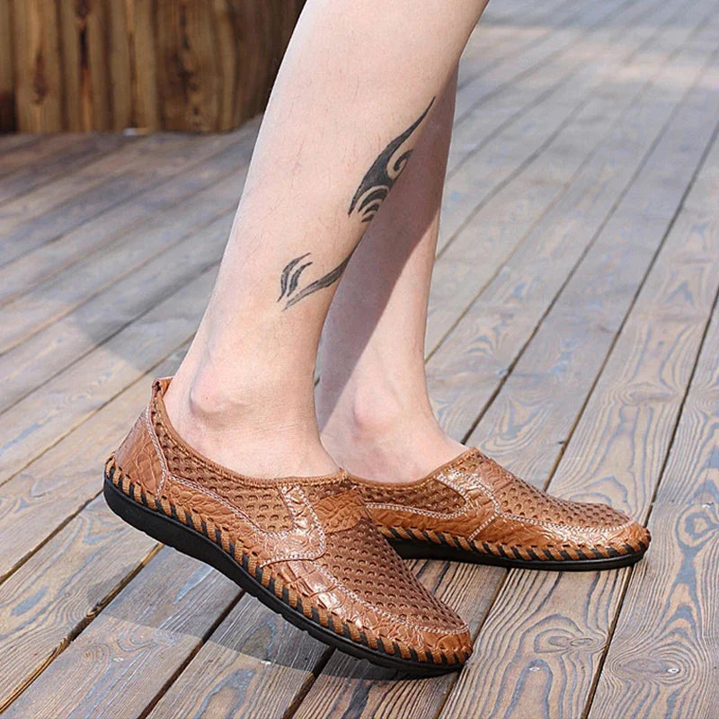 2025 Summer Shoes Men Loafers Mesh Breathable Flat Non-slip Mens Casual Shoes Brand Footwear Plus Size 45 Black Green Blue D328