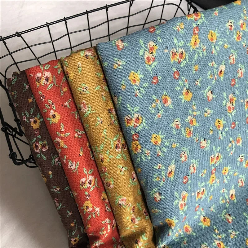 145cm Wide Printed Cotton and Linen Fabric Small Floral Patterns Retro Shirt Dress DIY Clothing Sewing Fabric 90% Cotton Content