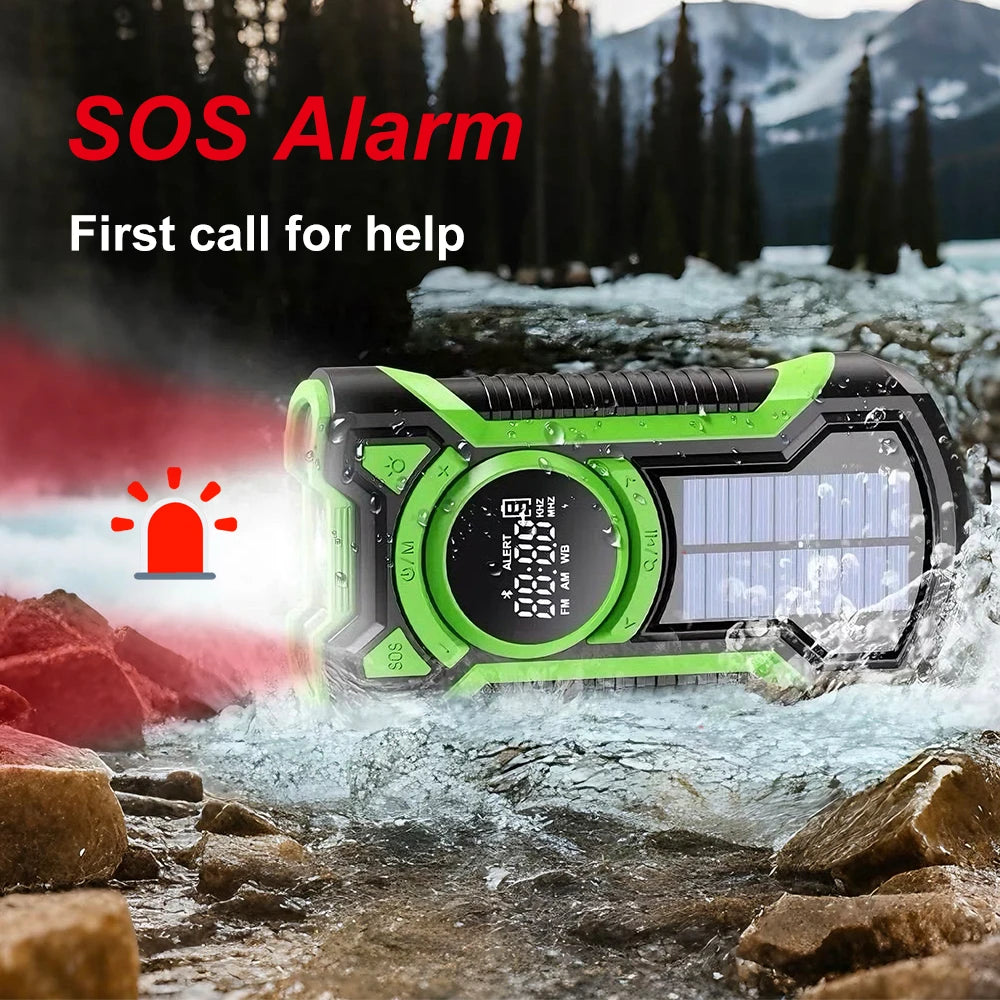 Emergency Crank Solar Radio 5000mAh Rechargeable Battery Portable AM/FM Radio with Bluetooth Auto Scan Waterproof LED Flashlight