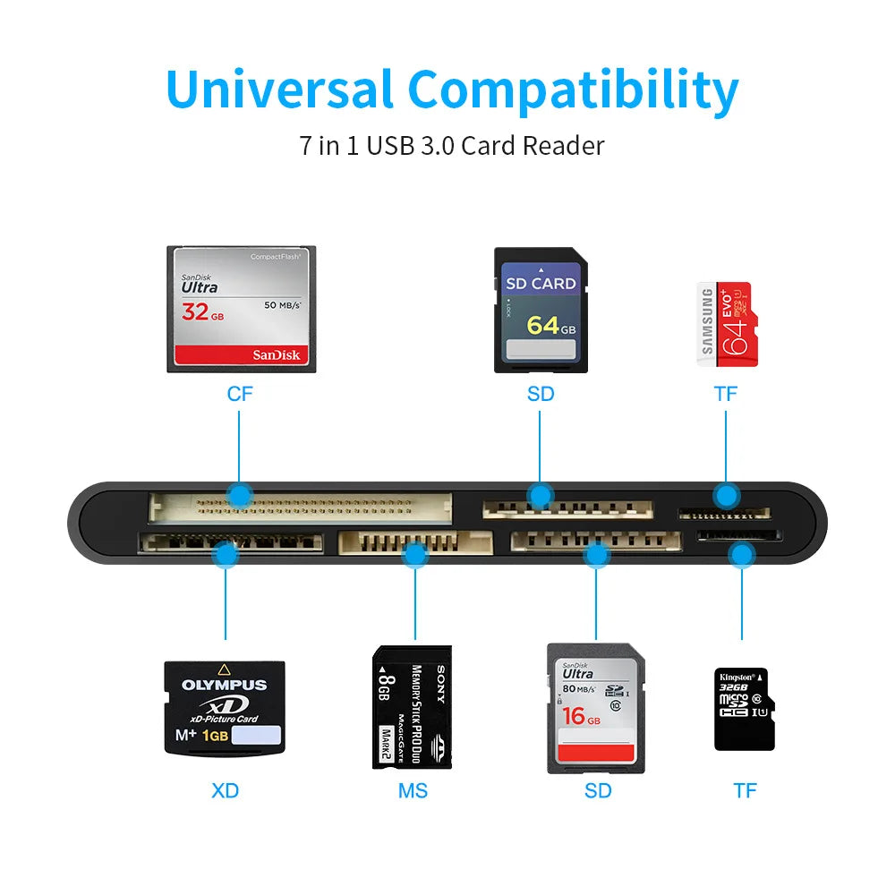UTHAI TF7 Laptop Accessories USB 3.0 Multi Functional Card Reader CF/XD/MS/SD/TF Card 7-in-1 USB Card Reader
