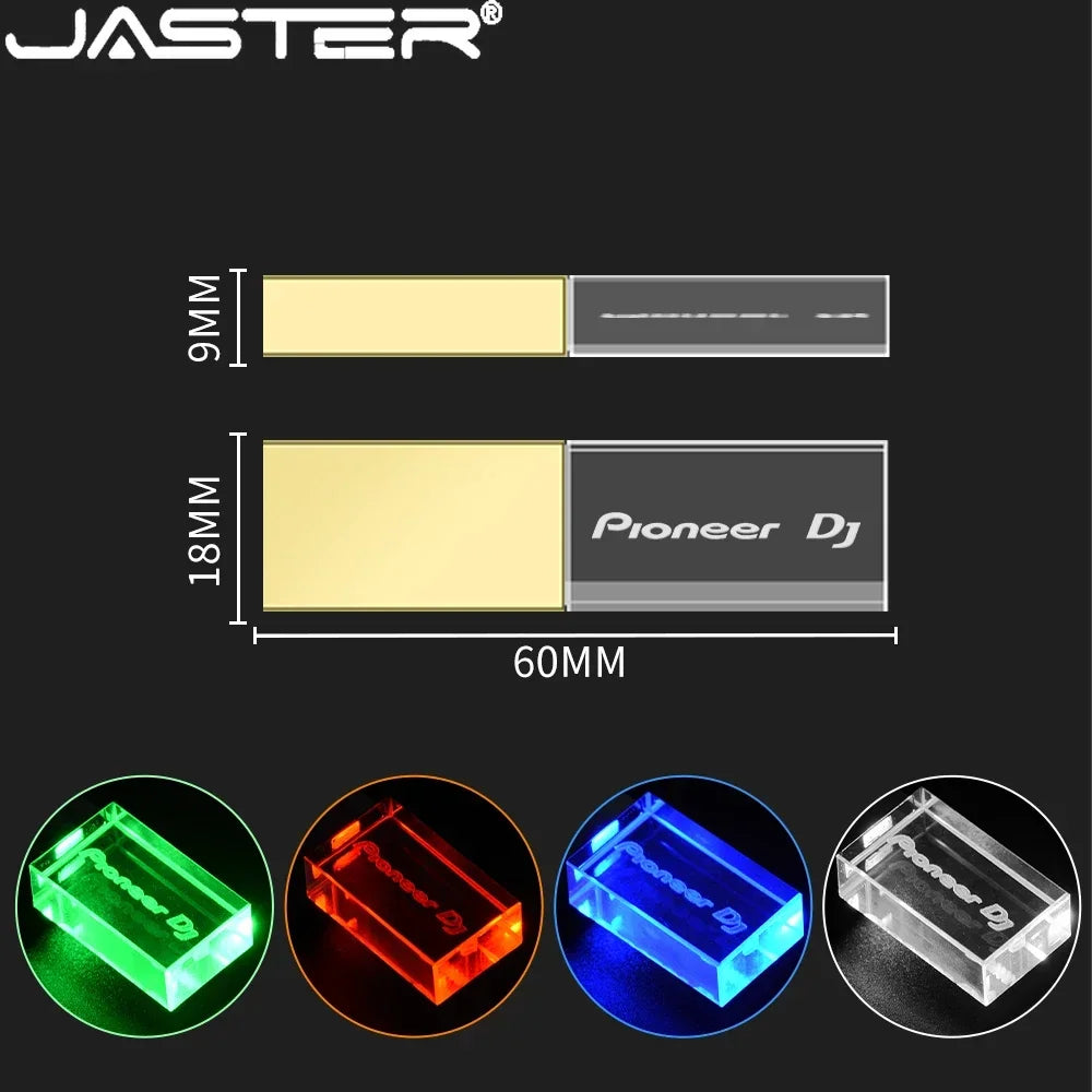 Pioneer DJ logo LED lights Crystal USB Flash Drive 128GB Gold Lid Pendrive 64GB  Memory Stick 32GB Real Capacity U Disk 16GB