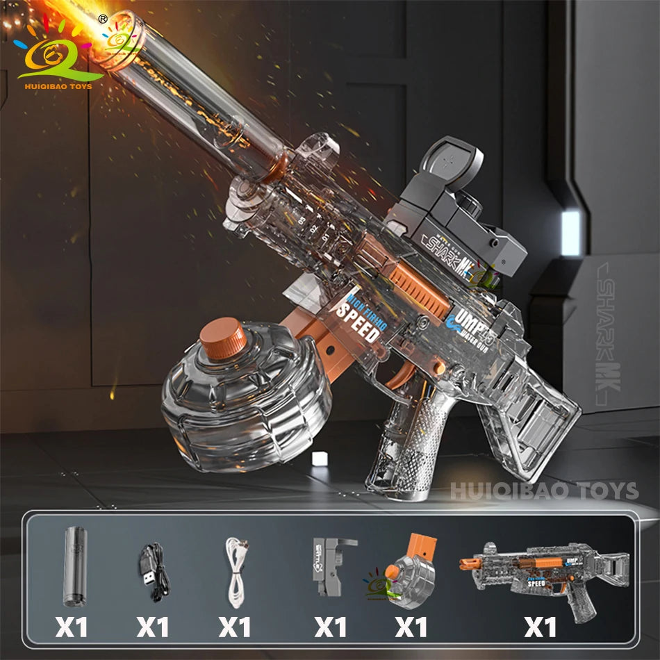 HUIQIBAO Automatic Electric UMP45 Submachine Water Gun Fights Summer Toy Water Outdoor Beach Swimming Pool Toys Adult Kids Gift