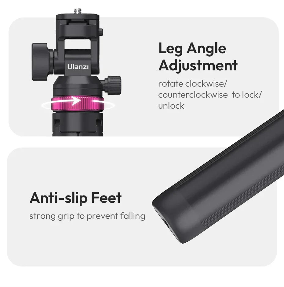 Ulanzi MT-89 2M Quick-Release Light Stand with Cold Shoe Mount 8-Section Extend for Action Camera Phone Clamp Photograph Tripod