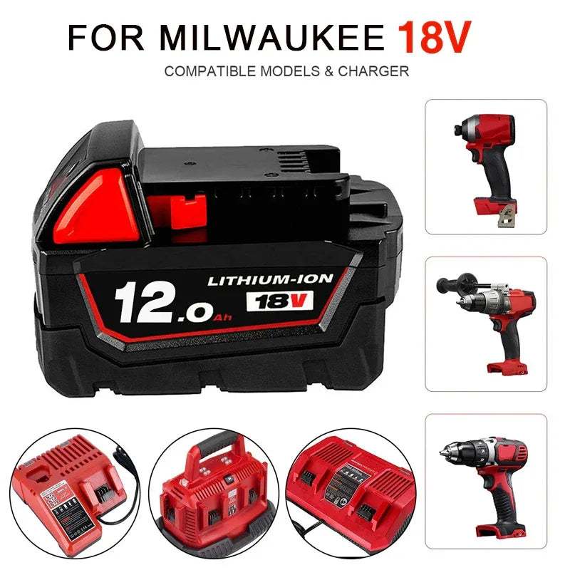 DHL 18V 12Ah For Milwaukee M18 Battery Li-Ion Replacement Battery For Milwaukee 18V M18 48-11-2830 0730-20 Tool battery