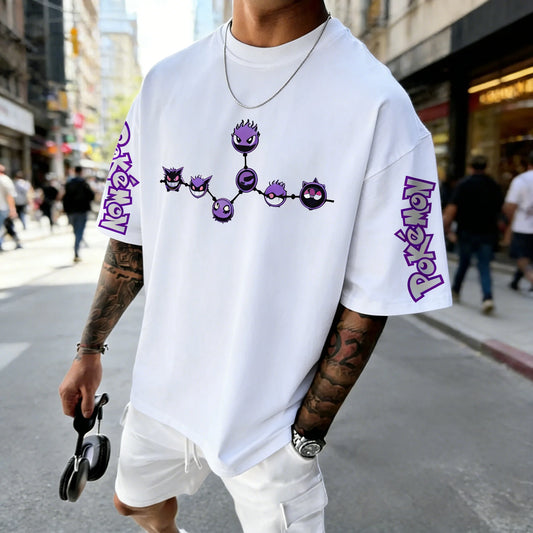 Men's T Shirt Sports T Shirt Short Sleeve T Shirt Purple Gengar Back Print Red Eyes Sharp Teeth with Smoke Sleeve Patterns