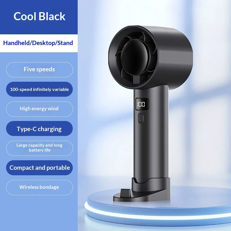 Portable Handheld Fan 100 Wind Speeds Mini Bladeless Hand Fan USB Rechargeable Highspeed Fans Camping Electric Fans Air Cooler