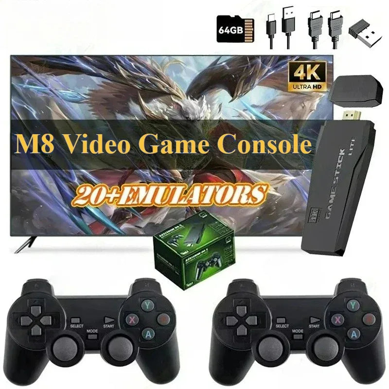 M8 4K HD Output Retro Video Game Console 2.4G Dual Wireless Controller Home TV Plug and Play Game Stick