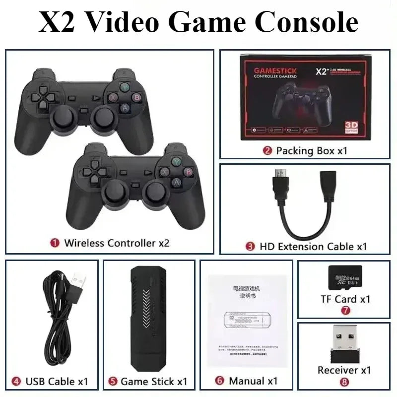 2026 New X2 Plus Game Stick 4K HD 2 4G Retro Video Game Console Wireless Controller TV Emulator PS1 N64 DC