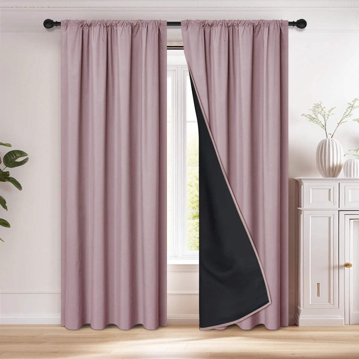 1pc 100% Blackout Curtain, Solid Color Curtains with Rod Pocket, Bedroom Living Room Curtains for Windows Curtain