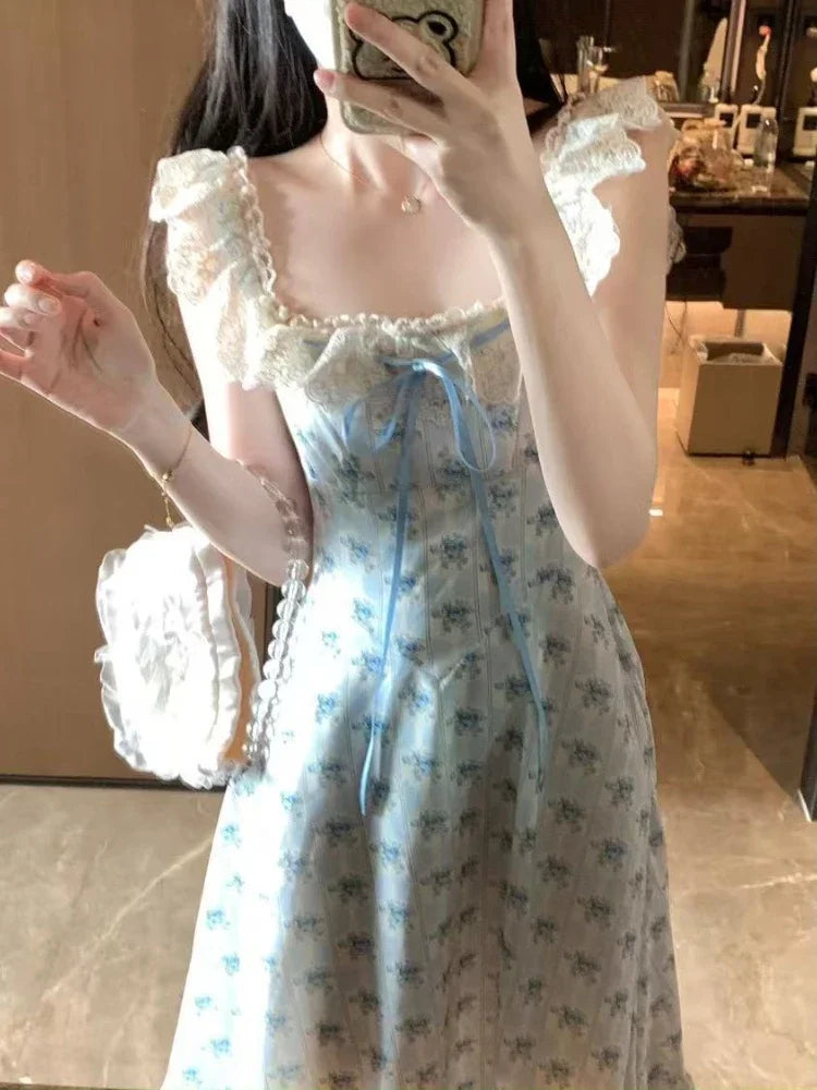 Fashion Elegant Warm Sling Lace Dress Women Vintage Sweet Slim Thin Print Summer Dresses Female Design Knit Solid Cardigan 2025