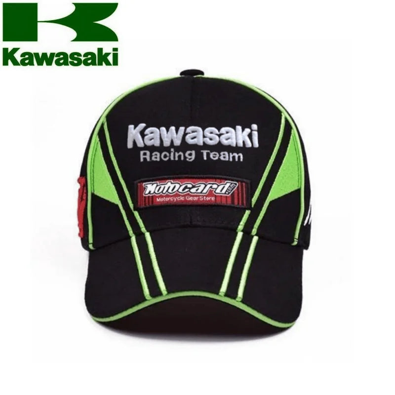 Kawasaki Racing Hat Kawasaki Motorcycle Baseball cap Summer Adjustable Sunscreen Men's Women's Outdoor Sports Hip hop Headwear