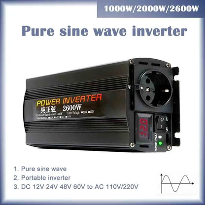 Inverter 12v 220v  For 110v  Pure Sine DC 12V 24V  Power 1000W 2000W 2600W Solar Car Inverters Single Digital Display Converter
