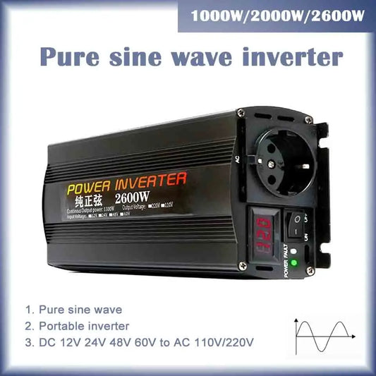 Inverter 12v 220v For 110v Pure Sine DC 12V 24V Power 1000W 2000W 2600W Solar Car Inverters Single Digital Display Converter by PDG ibma