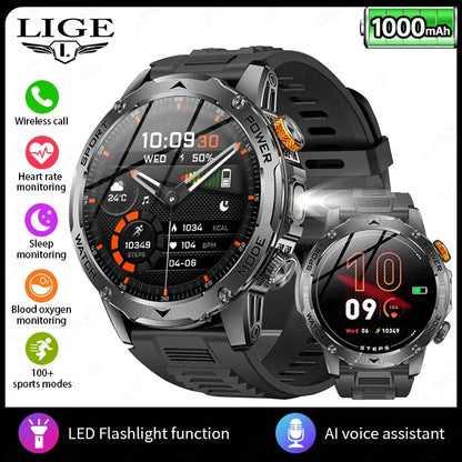 LIGE AMOLED Smart Watch Men with Flashlight Sports IP68 Waterproof Fitness Tracker Bluetooth Call Smartwatch Man for Android iOS