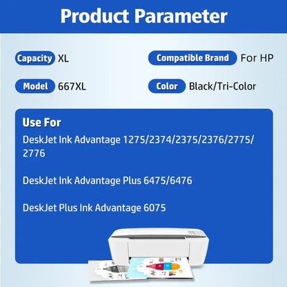 667 XL Ink Cartridge Replacement For HP667 HP 667XL Compatible DeskJet Ink Advantage 1275 2374 2375 2376 2775 2776 Printer