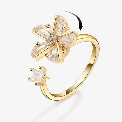 sweet flower plant rotating anxiety fidget rings for girl Gold Color Adjustable Wedding Aesthetic anti stress Ring