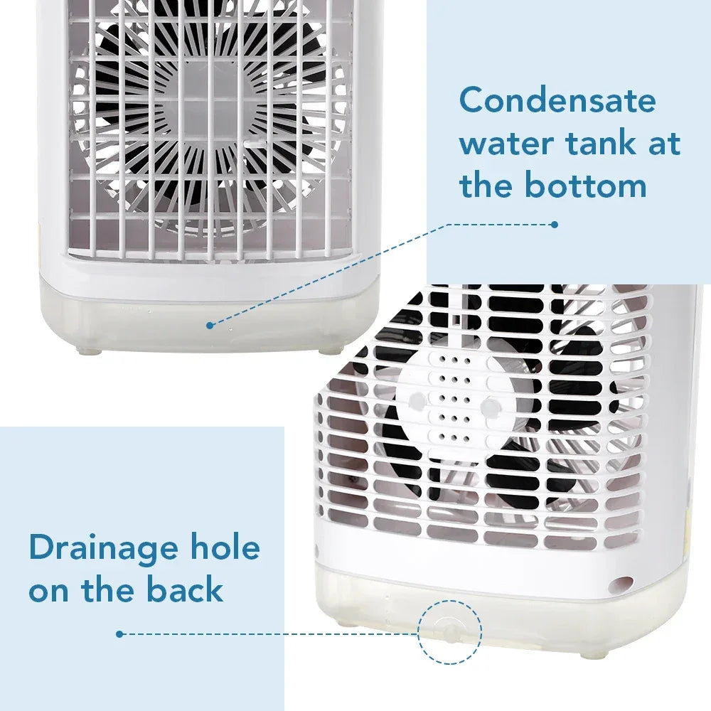 3 In 1 Portable Cooling Fan Desktop Humidifier 4 Gears Air Conditioners With Night Light Water Mist For Home Office Use