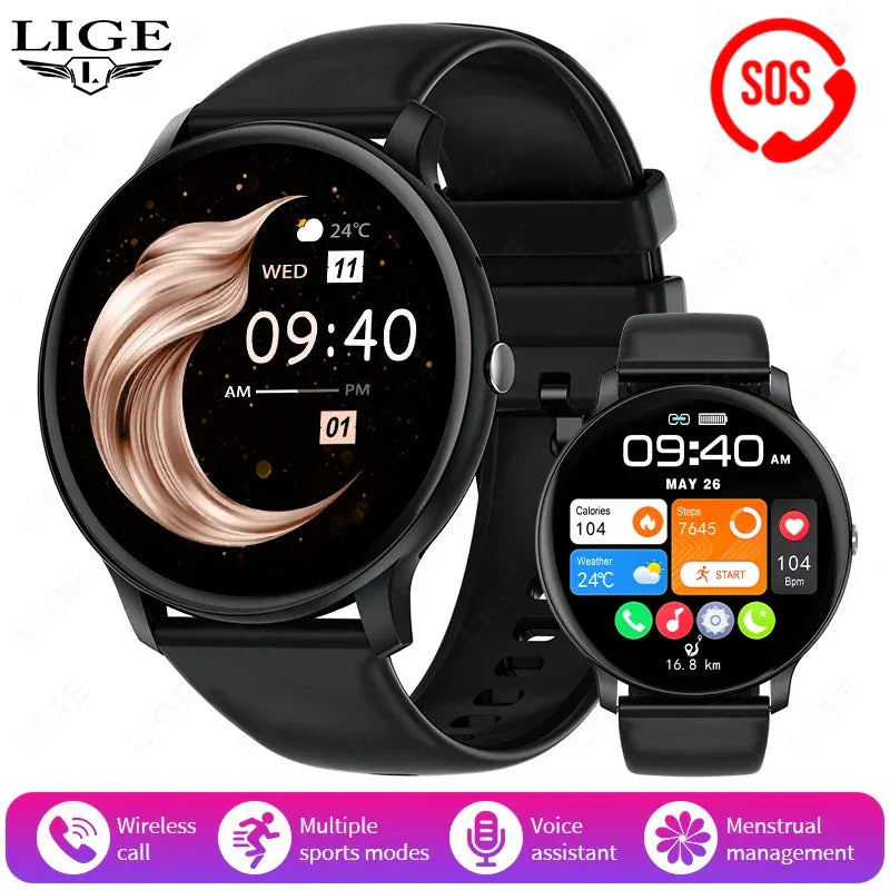 LIGE Smart Watch Women 1.39'' Full Touch Screen Custom Dials Wristwatch Bluetooth Call Blood Oxygen Monitor Sport Smartwatch Men