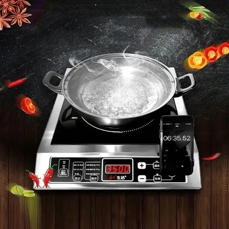 3500W Home High Power Induction Cooker Commercial Flat Desktop Button Stainless Steel Soup Stir-fry Flat Bottom Induction Cooker