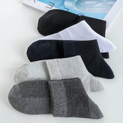 5Pairs Men Mesh Socks Organic Cotton Breathable Black White Business Sock Casual Athletic Spring Summer for Male Size EUR38-45
