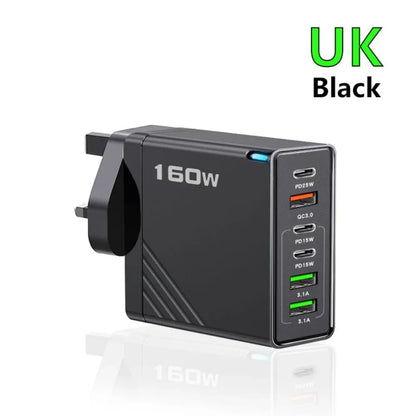 160W Fast Charge Phone Charger Adapter Multi Port USB Type C Charger For iPhone Samsung Xiaomi Huawei EU/US/UK Plug Wall Charger