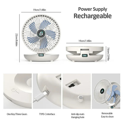 2024 Best Sellers 2IN1 Folding Desktop Fan Portable Air Conditioner Wall Mounted Fan Rechargeable With 3 Gears for Home Office