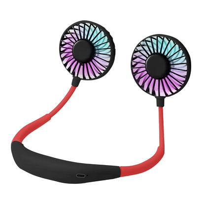 USB Rechargeable Mini Sports 3-Speed Adjustable Neck Dual Fan Home OfficeOutdoor Travel Portable Hanging Neck Fan