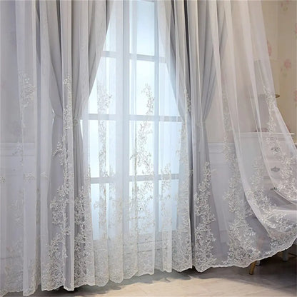Luxury Beige Double Layer Embroidery Blackout Curtain for Bedroom Living Room European Delicate Sheer Plus Darkening Cloth Drape