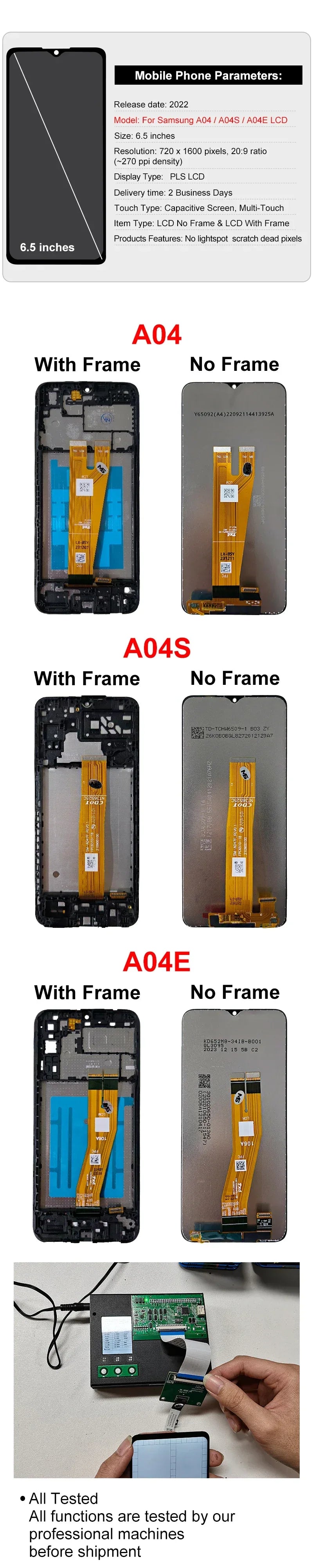 6.5" For Samsung Galaxy A04 LCD A045 A045F Display A04S Touch Screen A047 A047F For Samsung A04E LCD A042 A042F  Digitiz Replace