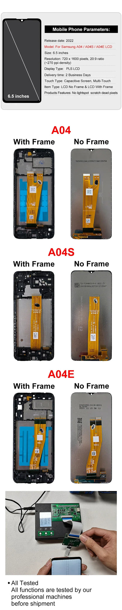6.5" For Samsung Galaxy A04 LCD A045 A045F Display A04S Touch Screen A047 A047F For Samsung A04E LCD A042 A042F  Digitiz Replace