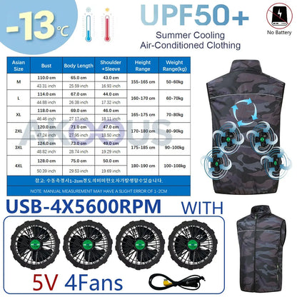 AKOOUS 12V/5V USB 4 Fans Cooling Vest Men Wearable Air Conditioned Clothes for Outdoor Work Fishing Hiking Loose Cool Vest