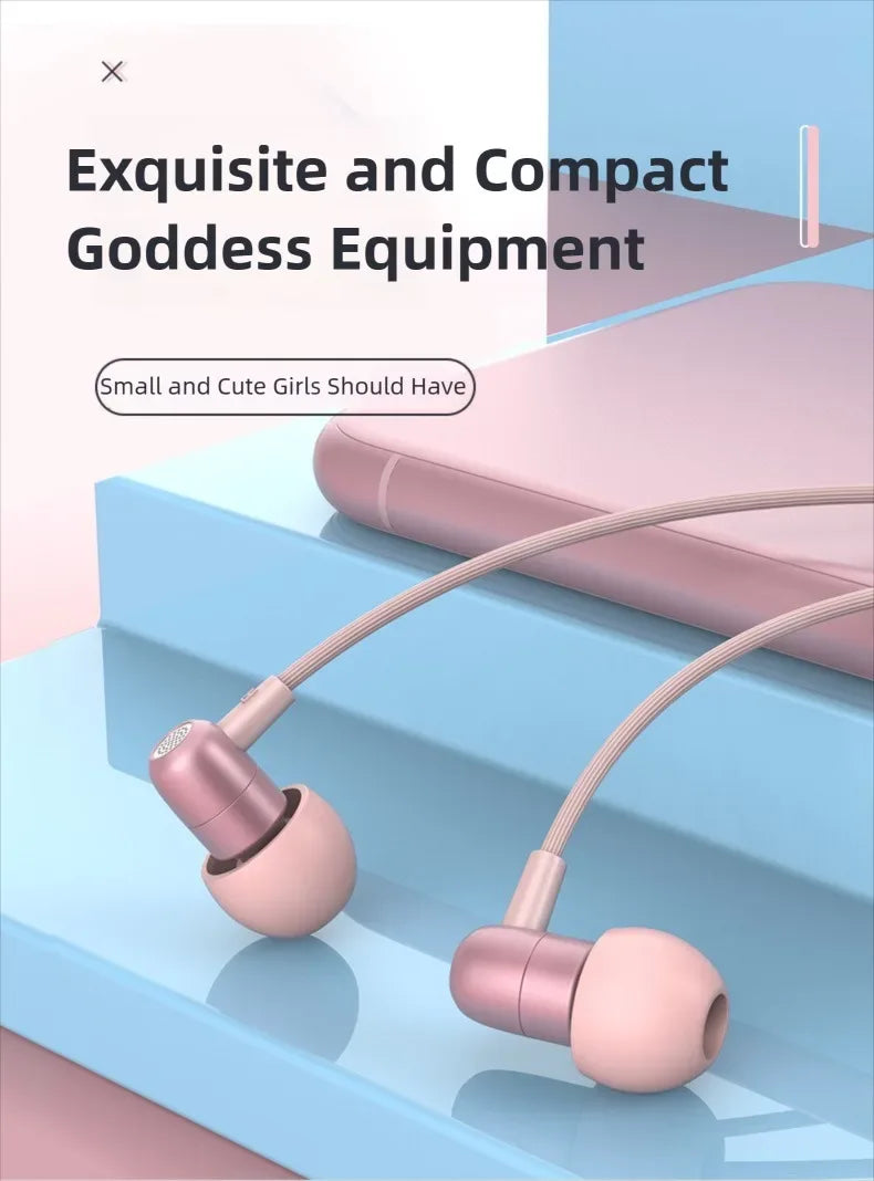 Portable In Ear Music Wired Pink Earphones For Girl Women Gaming Play With Mic Sleep Anti-lost Wired Type C 3.5mm Headphone